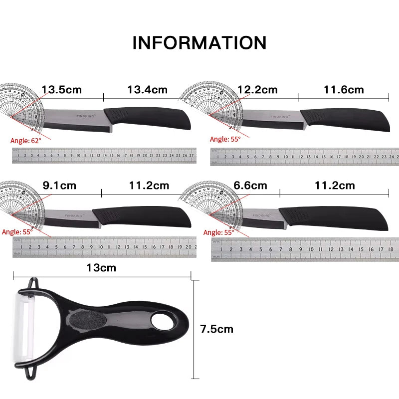 Findking Black Blade Kitchen Ceramic Knife Set 3 4 5 6 Inch Peeler Acrylic Holder - Cheerful Home Finds