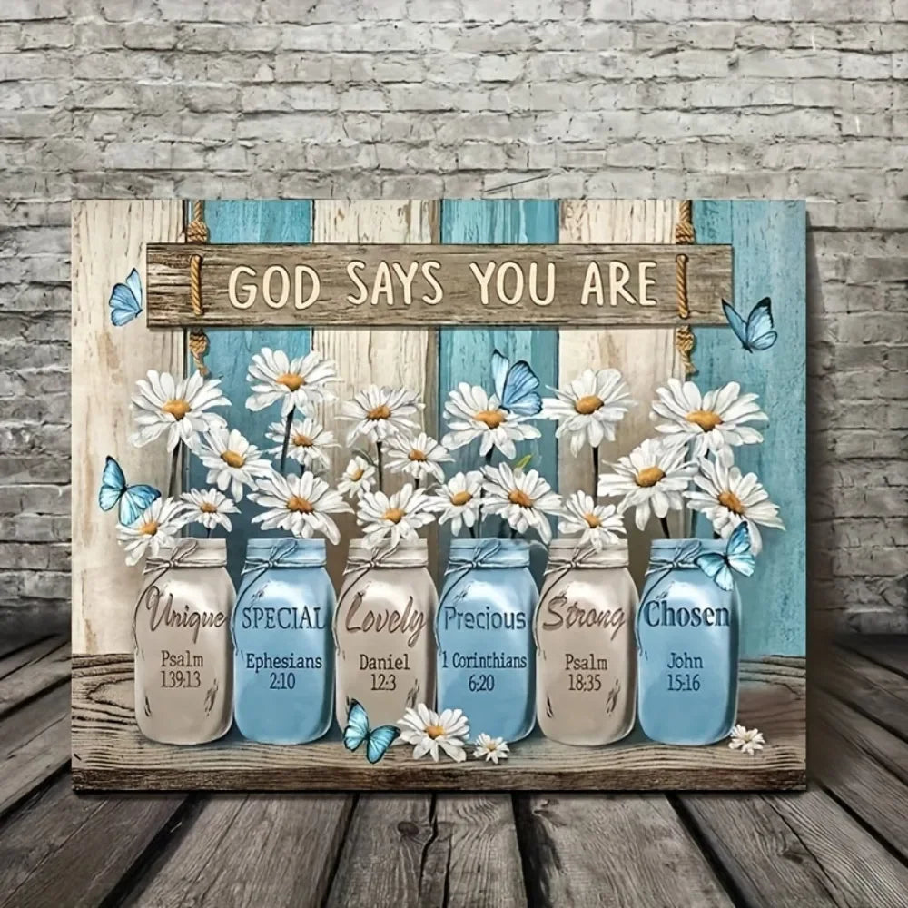 1 1.5 Inch Thick Interior Art Deco Wall Trim Home Decor Inspirational Bible Verse Poster Image Flowers and Butterflies - Cheerful Home Finds