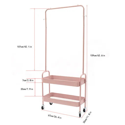 Mobile Clothing Storage Rack with 2 Tiers and Wheels - Cheerful Home Finds