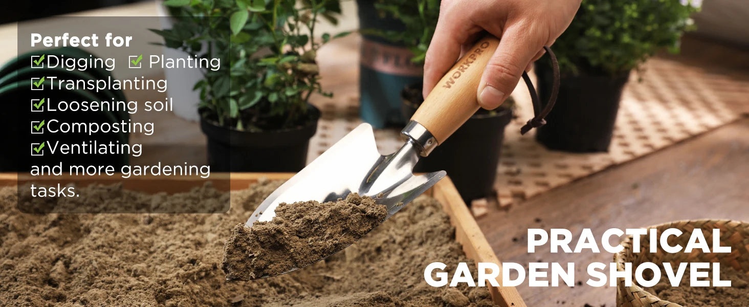 WORKPRO Garden Tool Set 3 Pcs with Wood Handles and Trowel - Cheerful Home Finds
