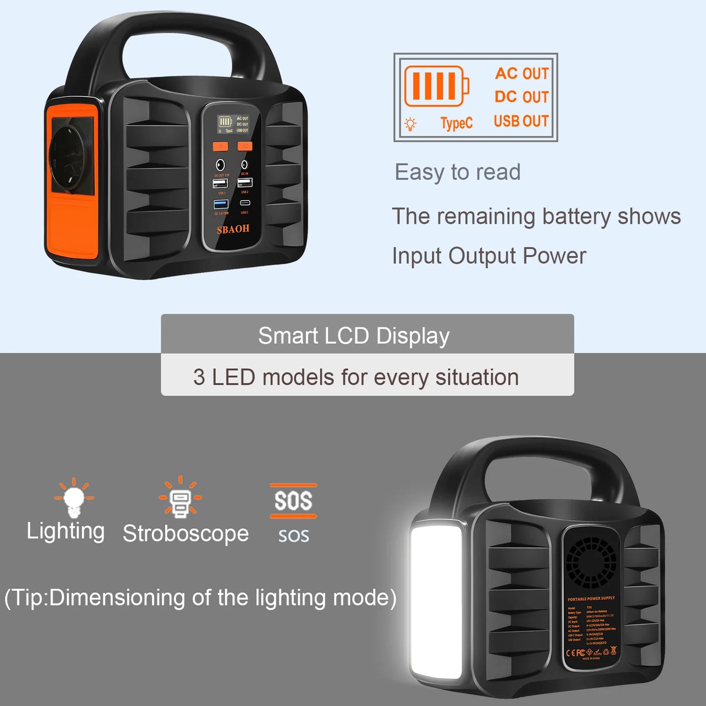 Portable Power Station 155Wh 42000mAh Outdoor Solar Generator with 110V 150W Peak 200W AC Outlet and USB-C PD 30W Port
