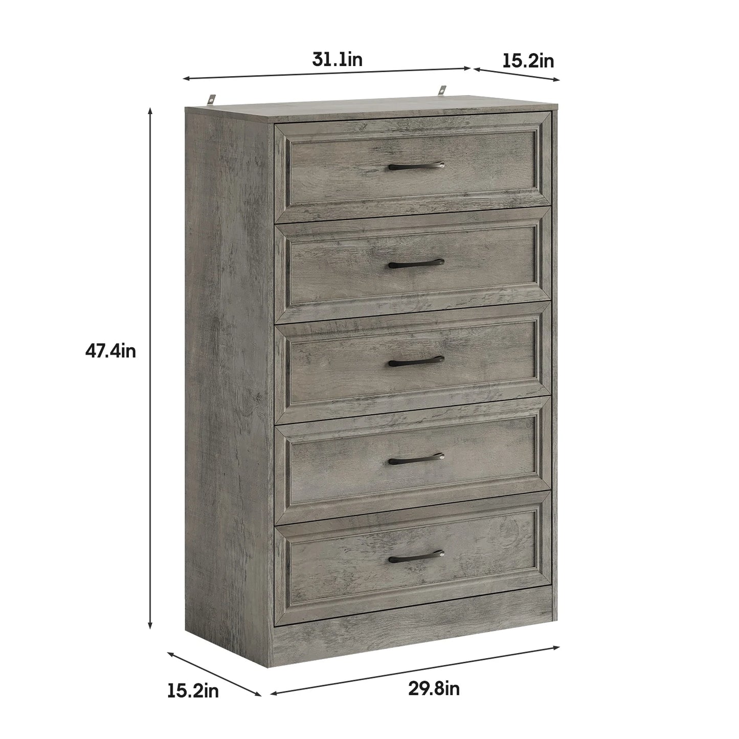 Vabches Wooden Dresser for Bedroom 47 Inch Tall 5 Drawer Storage Organizer with Metal Handles - Cheerful Home Finds