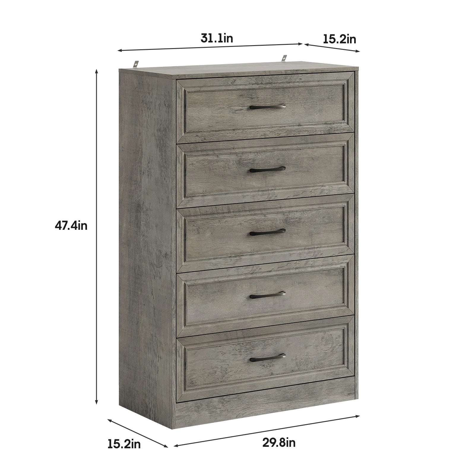 Vabches Wooden Dresser for Bedroom 47 Inch Tall 5 Drawer Storage Organizer with Metal Handles - Cheerful Home Finds