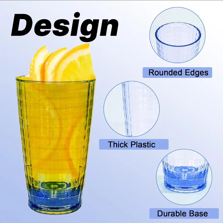 15oz Unbreakable Plastic Drinking Glasses Shatterproof Set - Cheerful Home Finds