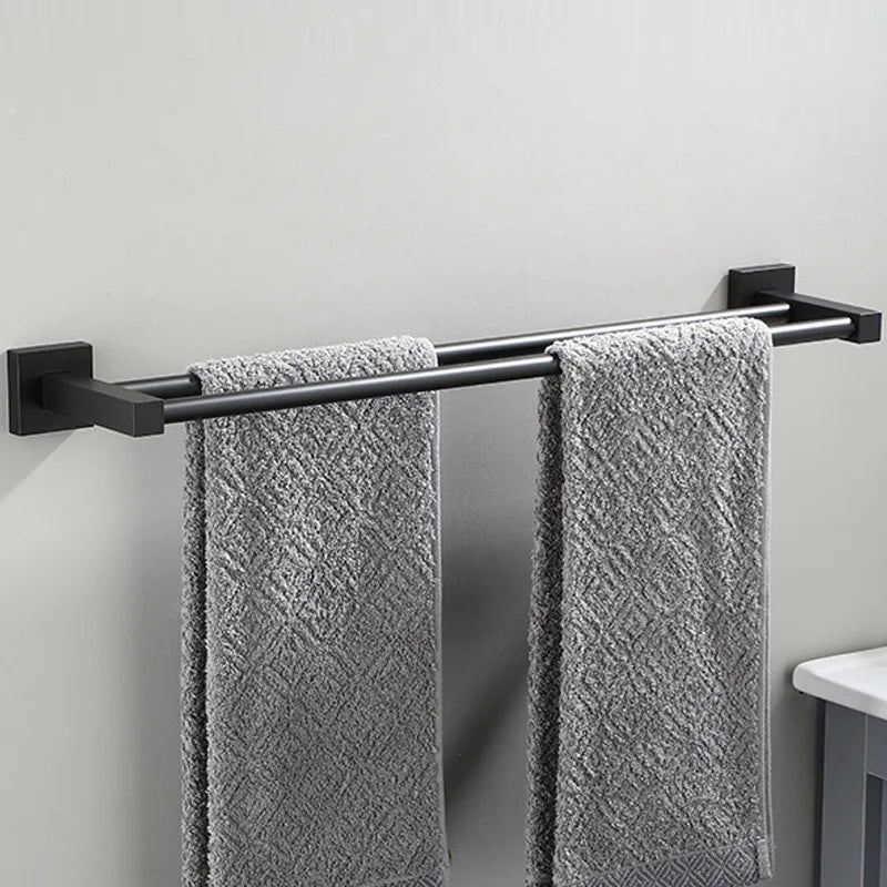 Matte Black Aluminium Bathroom Double Towel Shelf Rack - Cheerful Home Finds