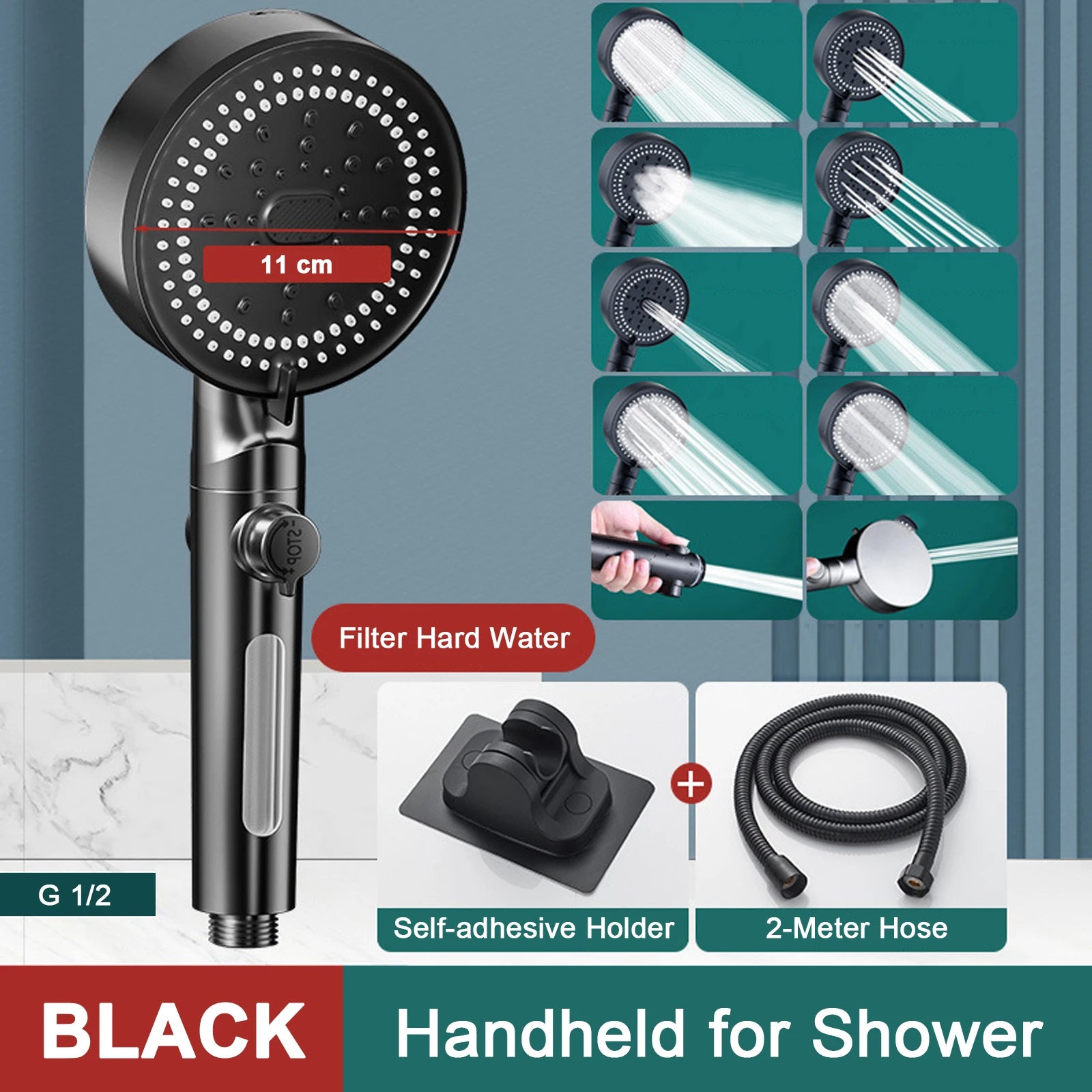 10 Modes Handheld High-Pressure Water Saver Showerhead - Cheerful Home Finds