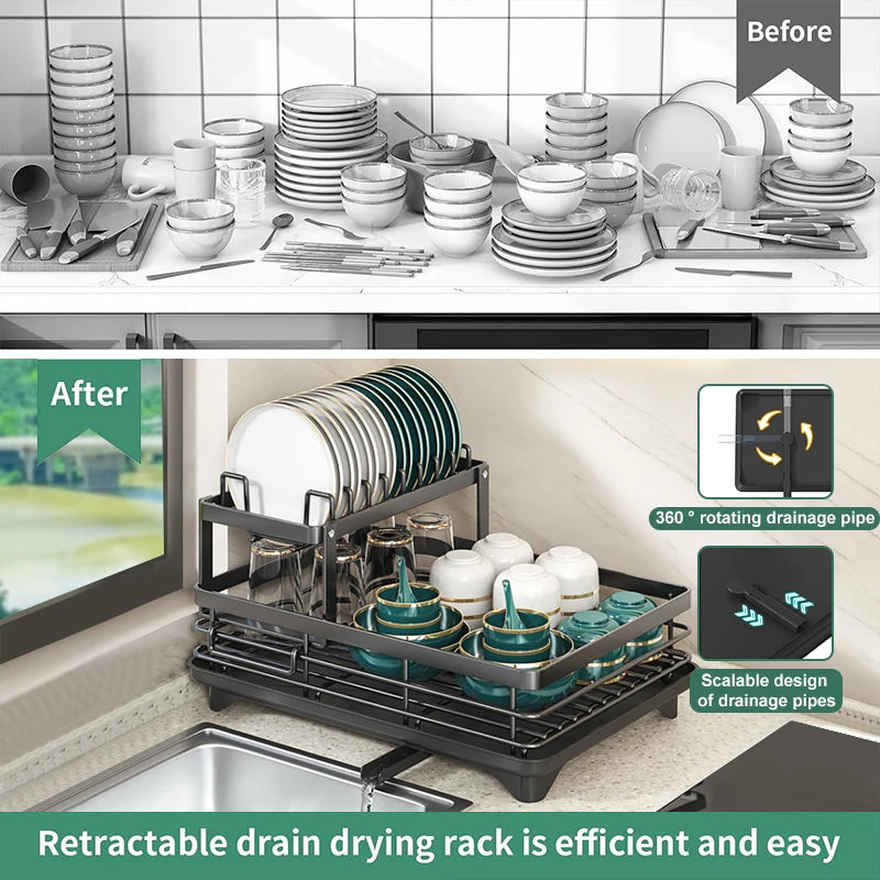 Dish Drying Rack for Kitchen Counter - Large Rustproof Drainer - Cheerful Home Finds