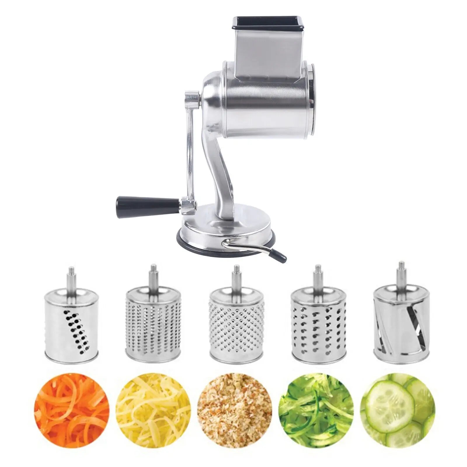 Stainless Steel Rotary Vegetable Cheese Grater Potato Slicer Handheld Grater with 5 Blades Dishwasher Safe - Cheerful Home Finds