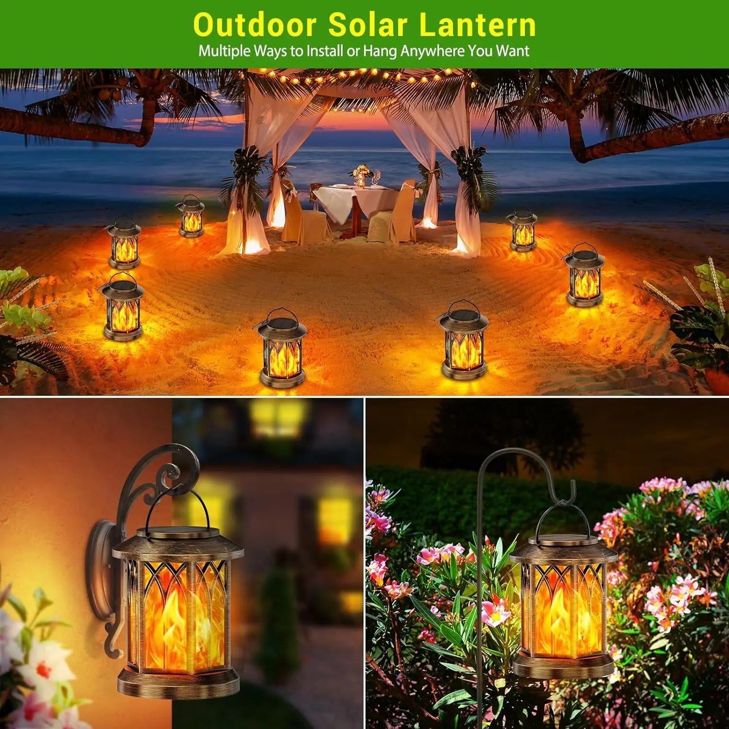 2 Pack Upgraded Flickering Flame Solar Lanterns Lights Outdoor - Cheerful Home Finds