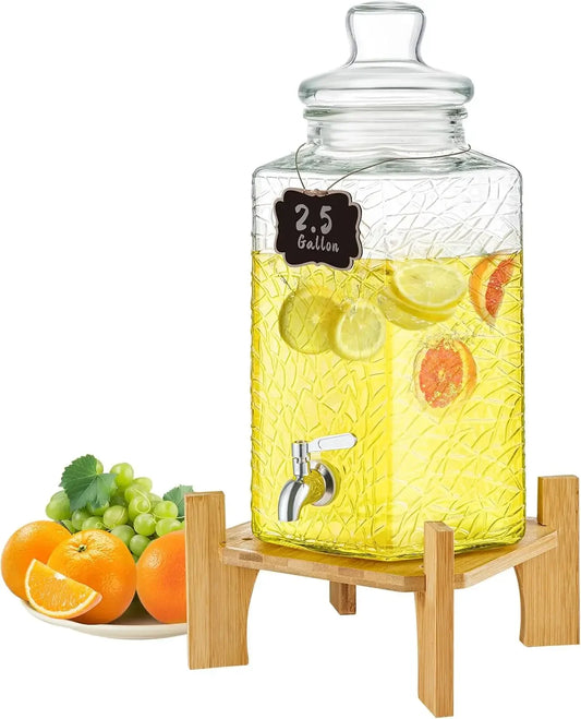 Beverage Dispenser 2.5 Gallon Glass Juice Dispenser with Stand - Cheerful Home Finds