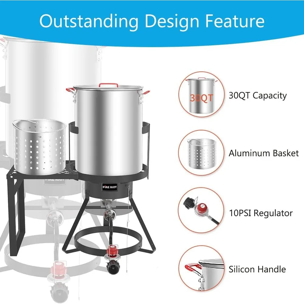 30Qt Turkey Fryer With Basket Outdoor Propane Deep Fryer - Cheerful Home Finds