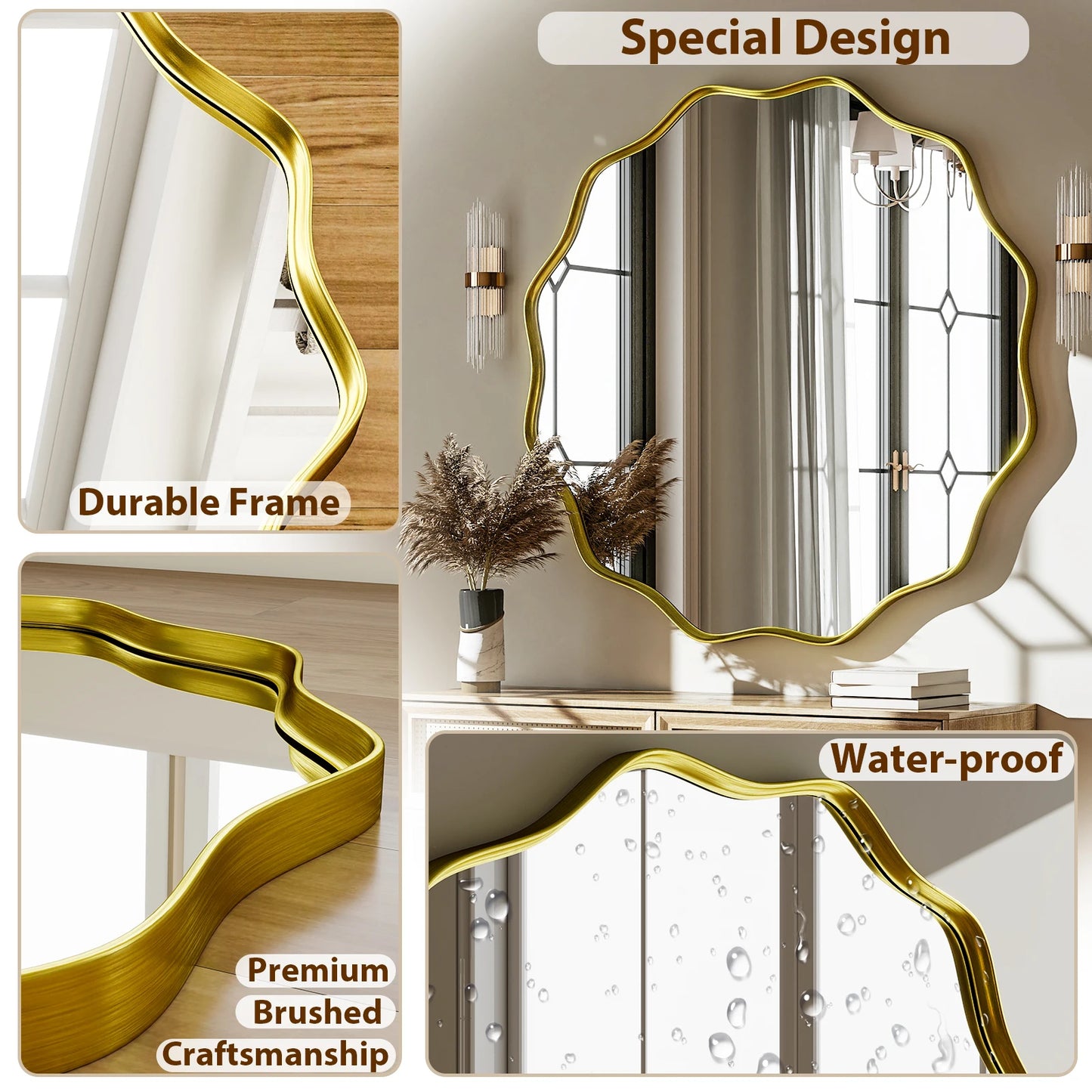 Wavy Round Bathroom Mirror Decorative Wall Mirror with Deep Frame - Cheerful Home Finds