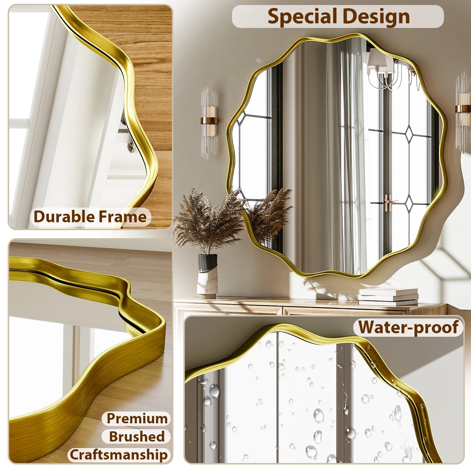 Wavy Round Bathroom Mirror Decorative Wall Mirror with Deep Frame - Cheerful Home Finds