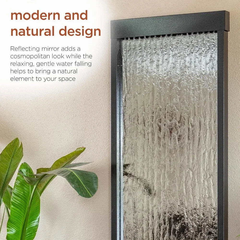 Home Tools Mirror Waterfall Fountain with Stones and Lights Zen Indoor Outdoor Decor for Office Living Room Patio Entryway - Cheerful Home Finds