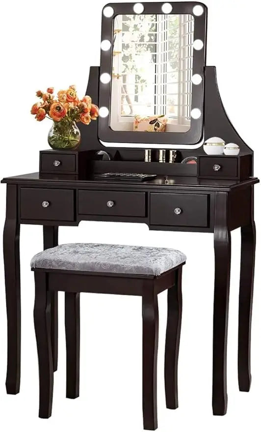 Vanity Set with 10 Dimming Light Bulbs and Organizers - Cheerful Home Finds