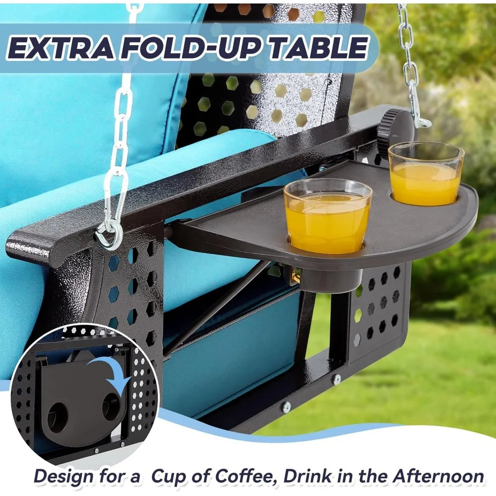 3 Seat Porch Swing, Patio Swing Bench with Cup Holders - Cheerful Home Finds