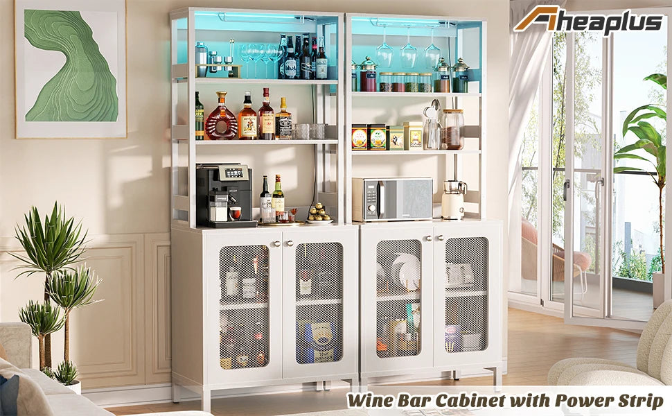 Bar Cabinet with Power Outlets, 67 Inch Tall Wine Bar - Cheerful Home Finds