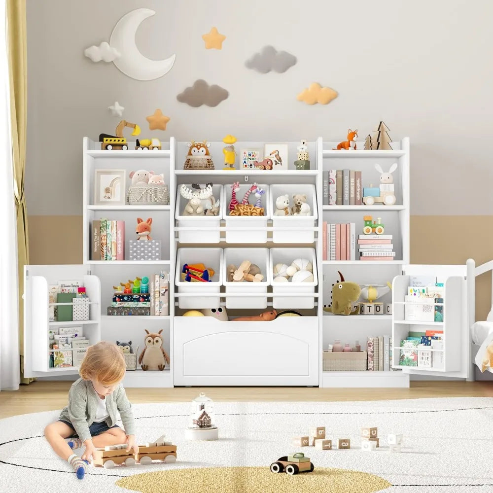 55” Toy Storage Organizer, 5-in-1 Kids Bookshelf Playroom - Cheerful Home Finds