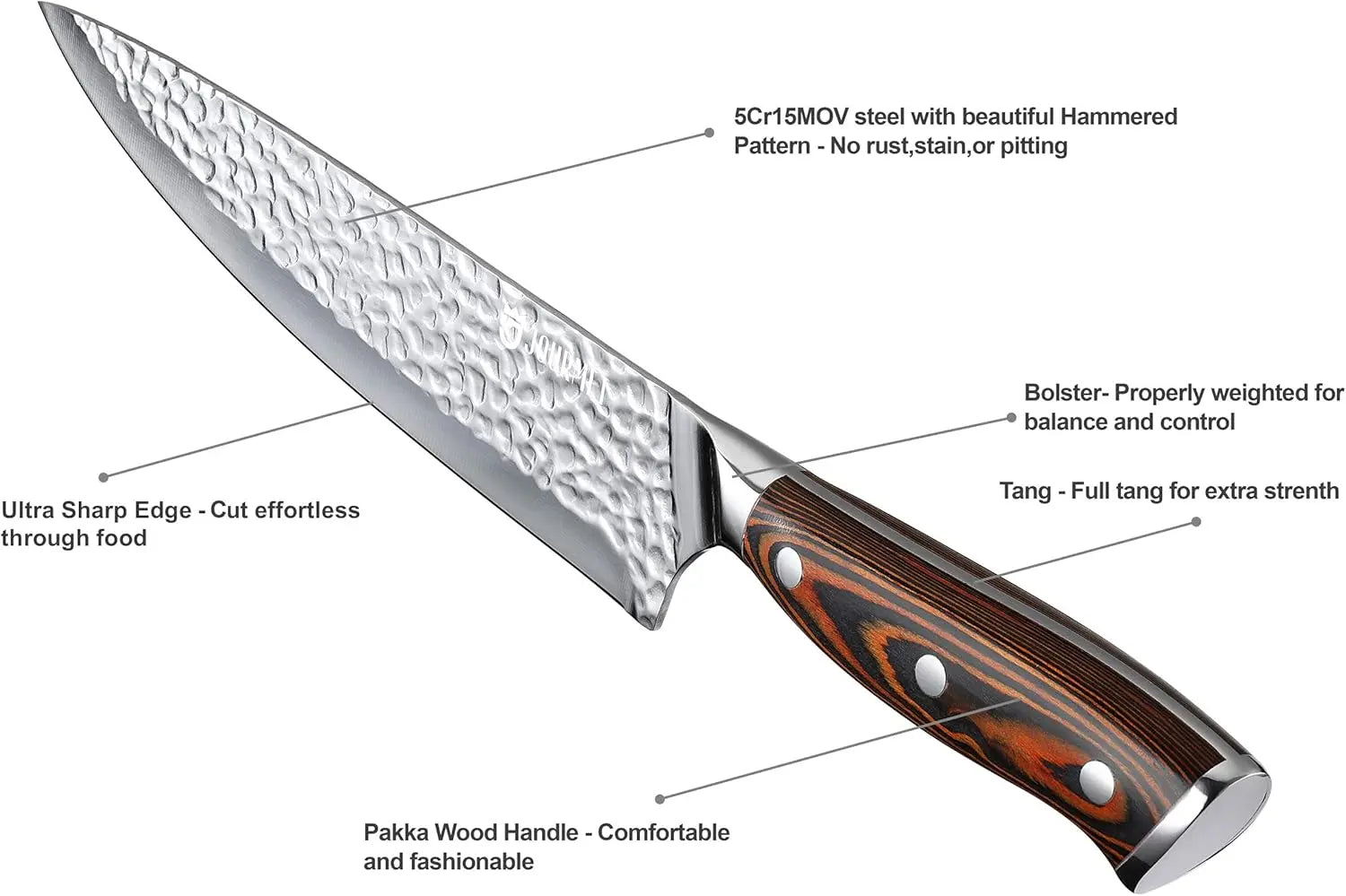 Knife Set with Block, 9PC High Carbon Stainless Steel Set - Cheerful Home Finds