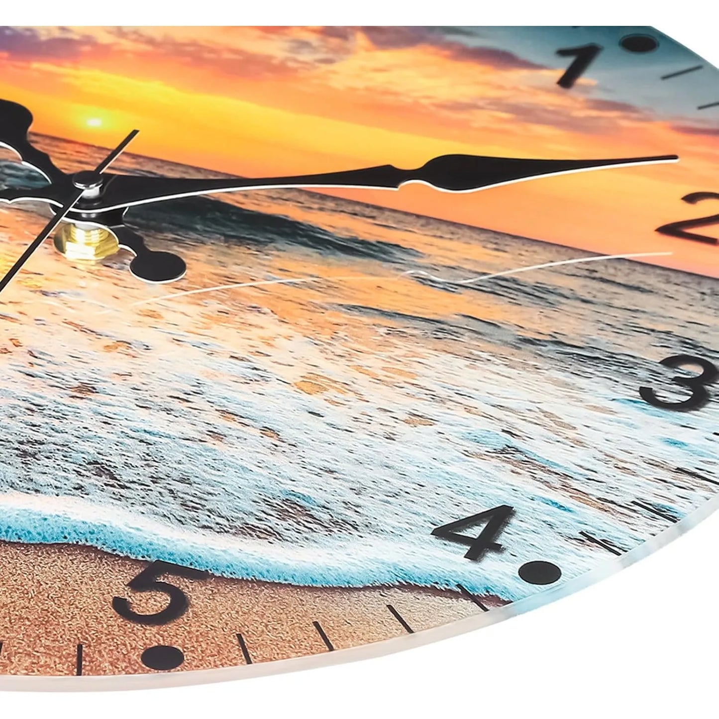 12 Inch Silent Non Ticking Wall Clock Beach Sunrise Glass Battery Operated Analog Clock for Bedroom Living Room Kitchen Office