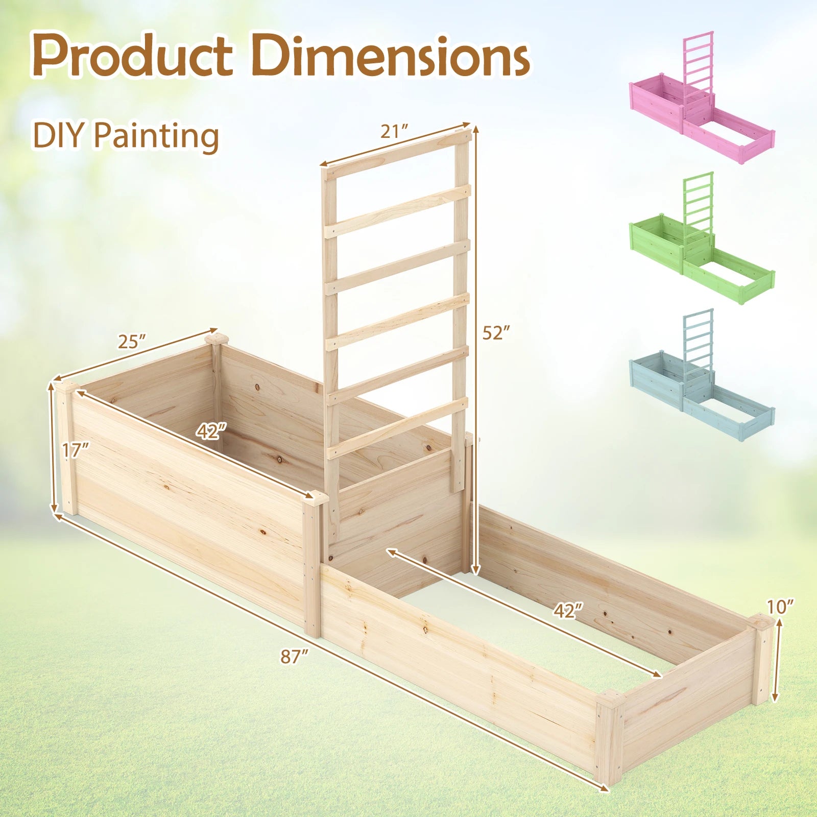 87" Raised Garden Bed w/ Trellis 2 Planter Boxes Patio - Cheerful Home Finds