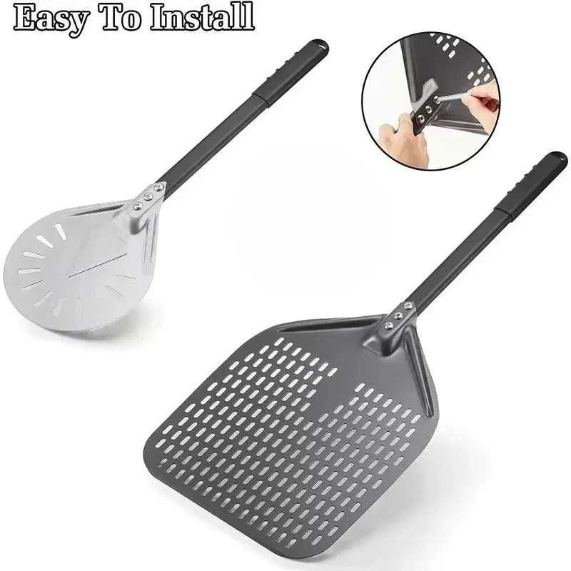 7/9/12/14inch Professional Pizza Spatula Paddle Perforated Aluminum Metal Pizza Turning Peel - Cheerful Home Finds