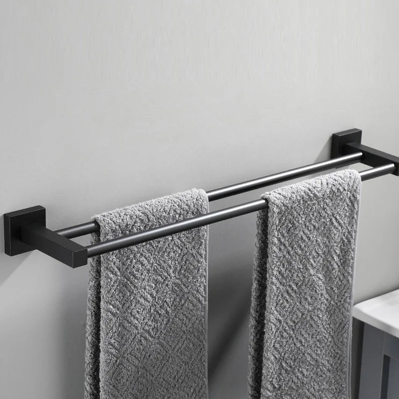 Matte Black Aluminium Bathroom Double Towel Shelf Rack - Cheerful Home Finds