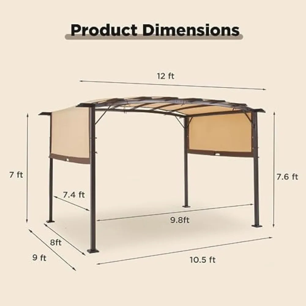 Pergola 9' x 12' Outdoor Pergolas with Sun Shade Canopy - Cheerful Home Finds