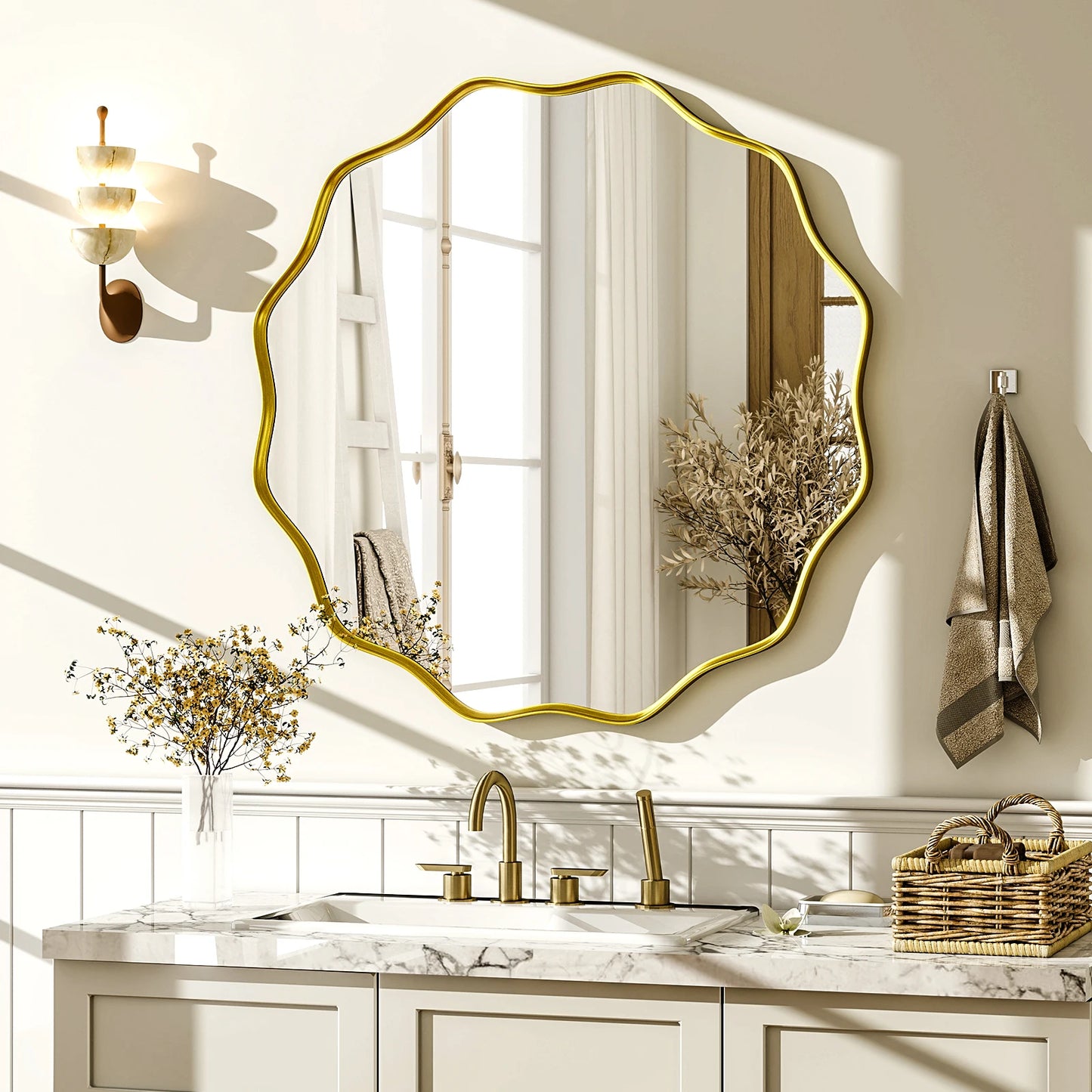 Wavy Round Bathroom Mirror Decorative Wall Mirror with Deep Frame - Cheerful Home Finds