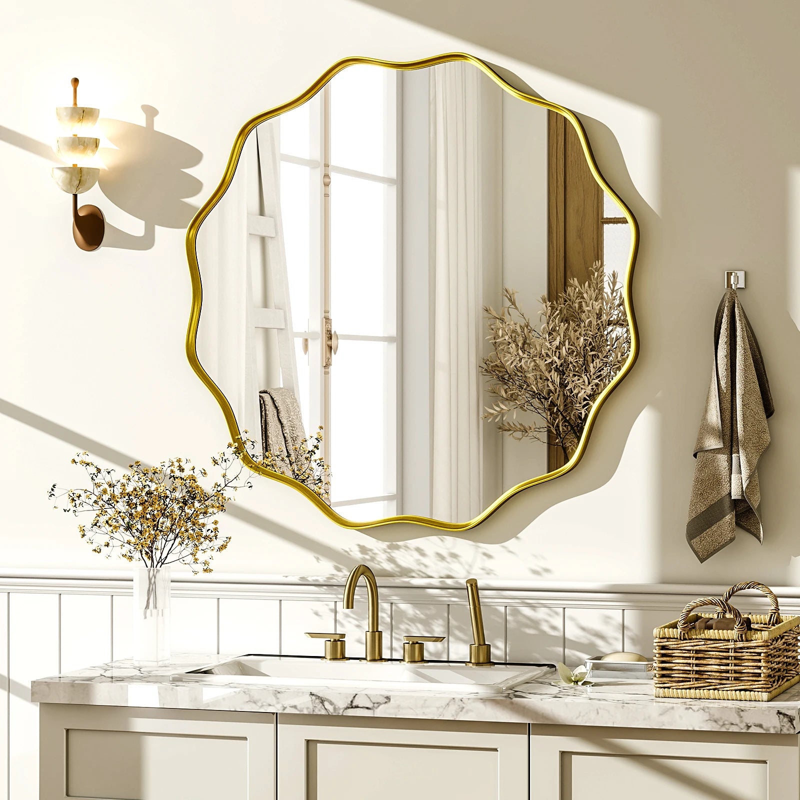 Wavy Round Bathroom Mirror Decorative Wall Mirror with Deep Frame - Cheerful Home Finds