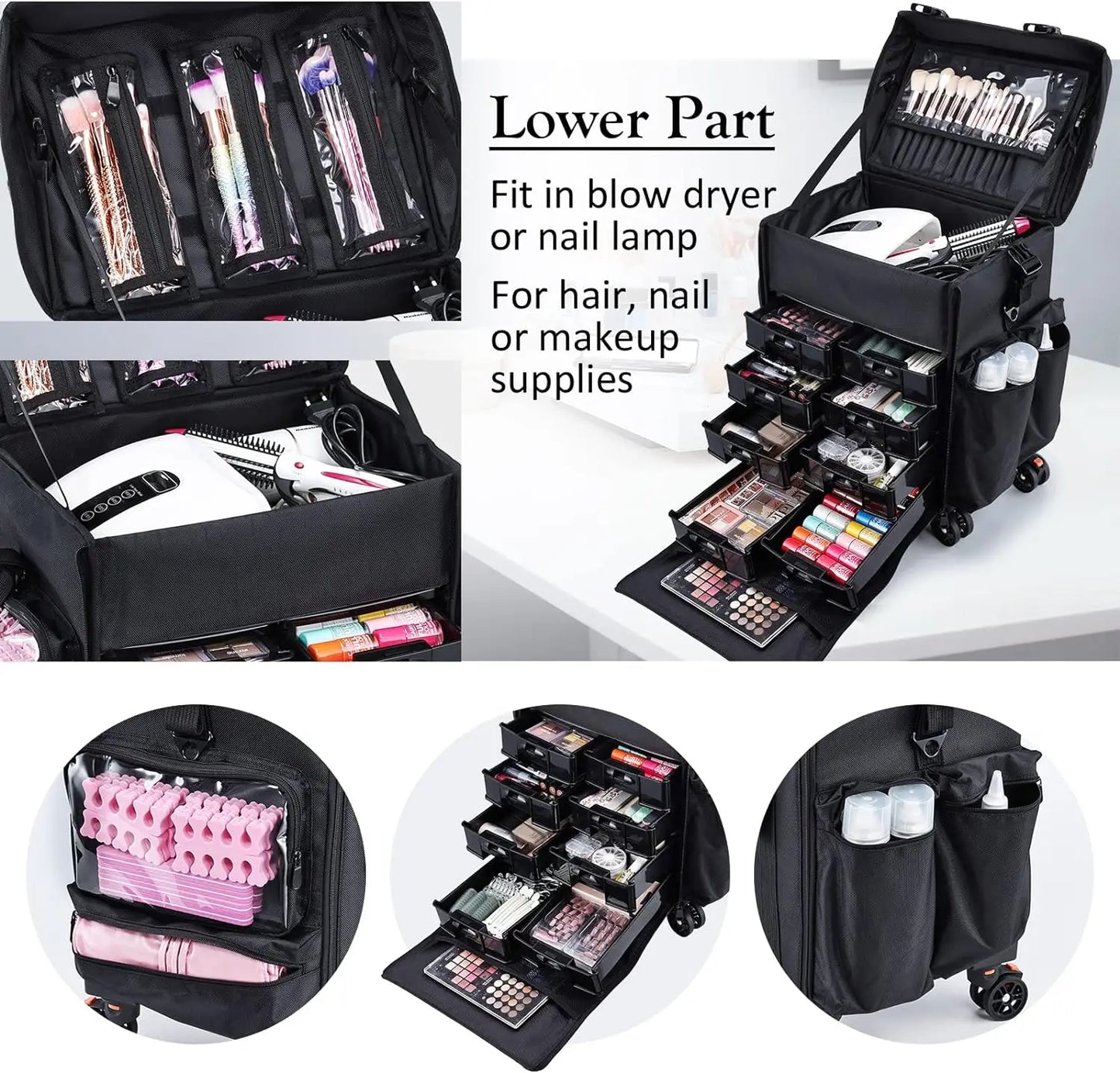 Professional Makeup Case, 2in1 Travel Rolling Case with Wheels - Cheerful Home Finds