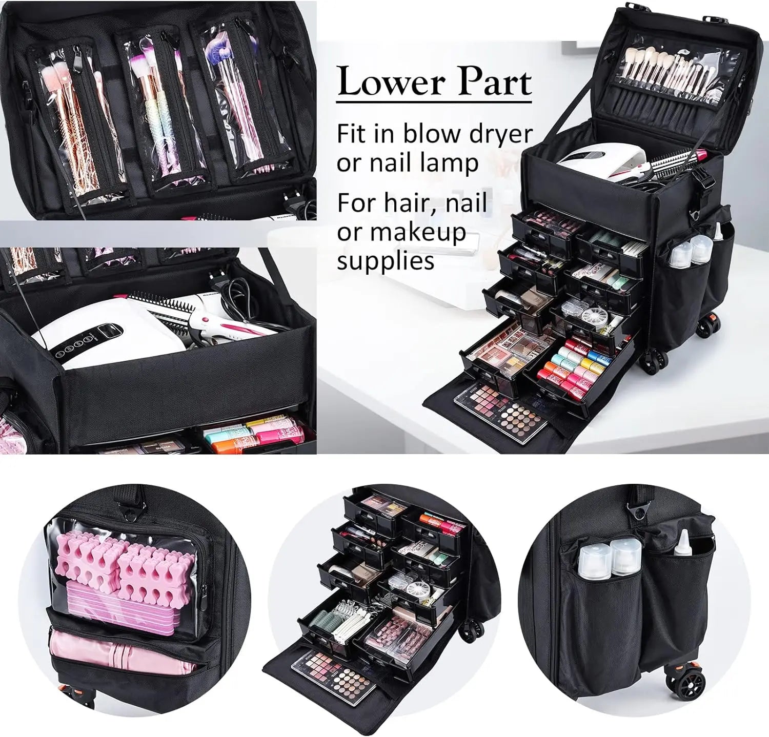 Professional Makeup Case, 2in1 Travel Rolling Case with Wheels - Cheerful Home Finds