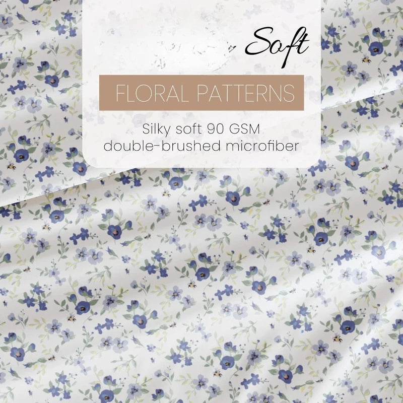 4 Piece Queen Sheet Set Light Blue Floral Ultra Soft Cooling Bed Sheets - Cheerful Home Finds
