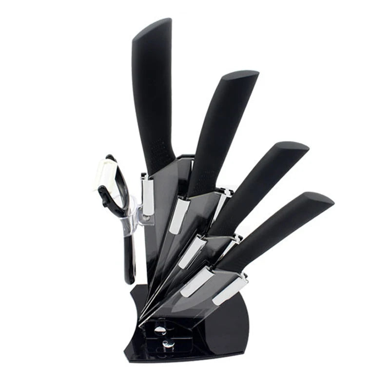 Findking Black Blade Kitchen Ceramic Knife Set 3 4 5 6 Inch Peeler Acrylic Holder - Cheerful Home Finds