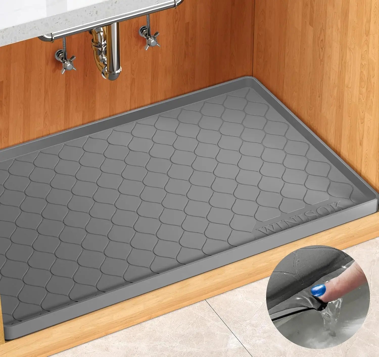 Waterproof Under Sink Mat -34 x 22 Cabinet Liner Silicone Tray - Cheerful Home Finds