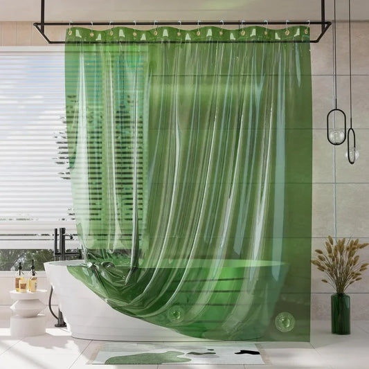 Soft Clear Green Heavy Duty Shower Curtain and Liner 2-in-1 72x72 Luxury Plastic - Cheerful Home Finds