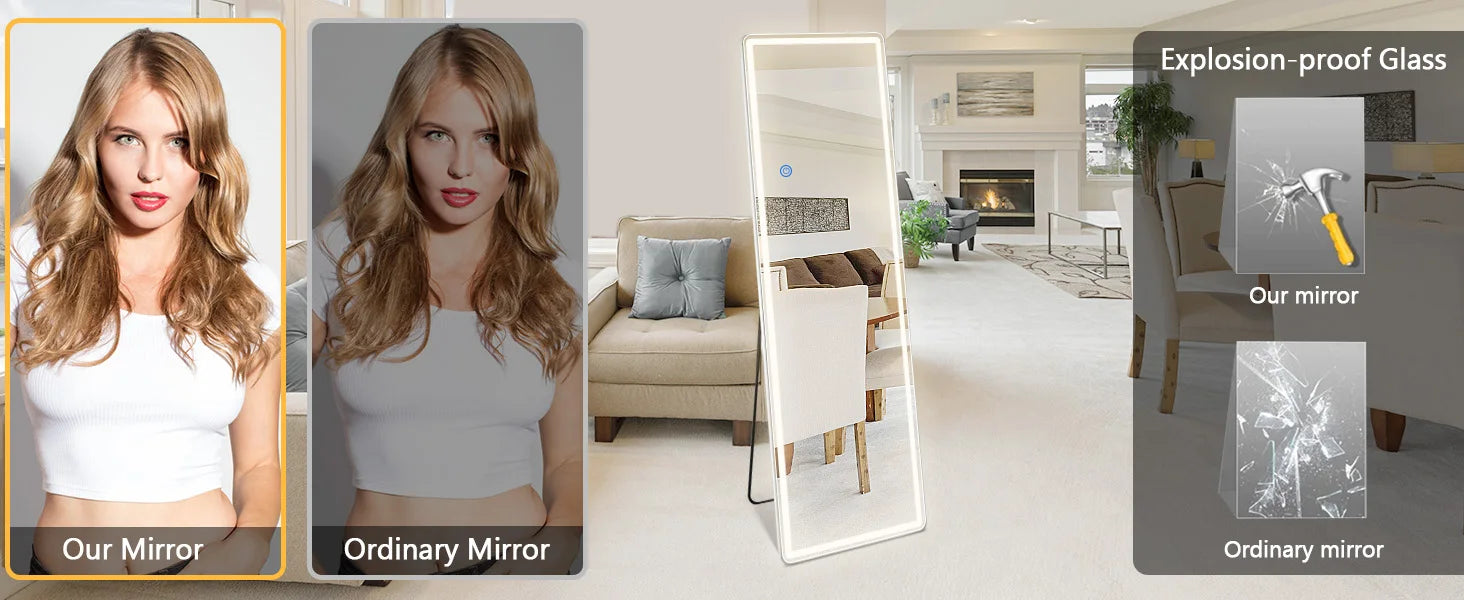 JHK Led 64"x21" Full Length Mirror Aluminum Alloy Frame - Cheerful Home Finds