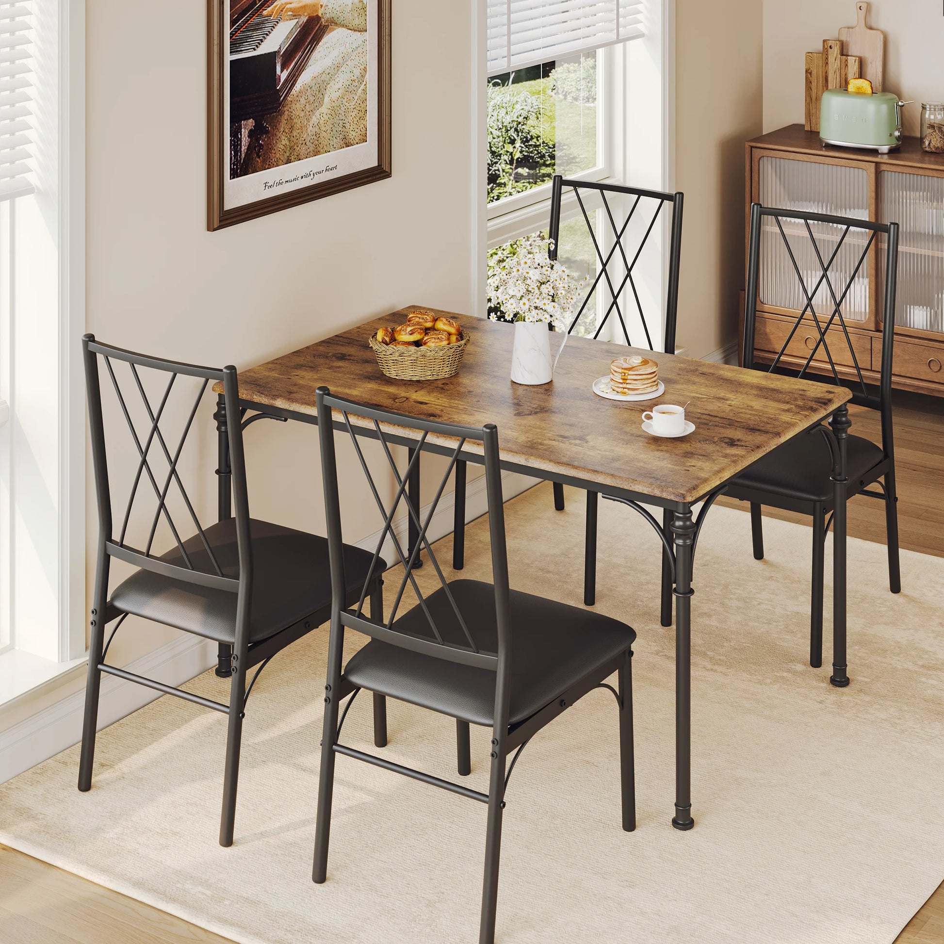 Dining Table Set for 4 Includes a Stylish Dining Table and 4 Upholstered Chairs - Cheerful Home Finds