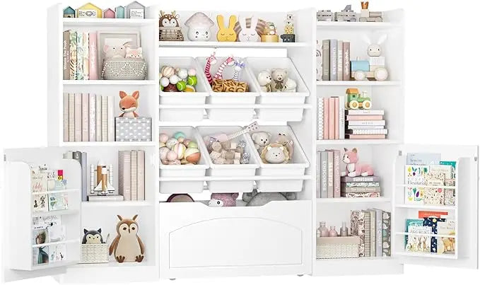 55” Toy Storage Organizer, 5-in-1 Kids Bookshelf Playroom - Cheerful Home Finds