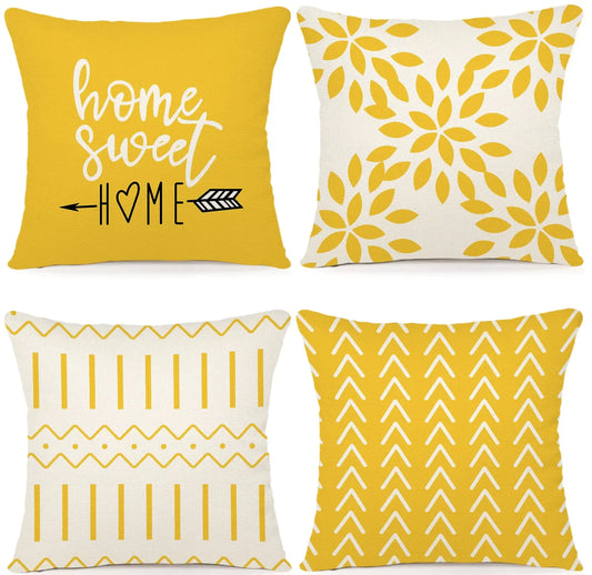 Pillow Covers 18x18 Set of 4, Modern Geometric Linen Case - Cheerful Home Finds