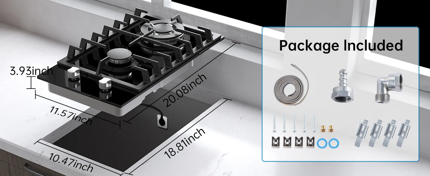 12 Inch Built-in with Thermocouple Protection, LPG/NG Dual Fuel Gas Cooktop - Cheerful Home Finds