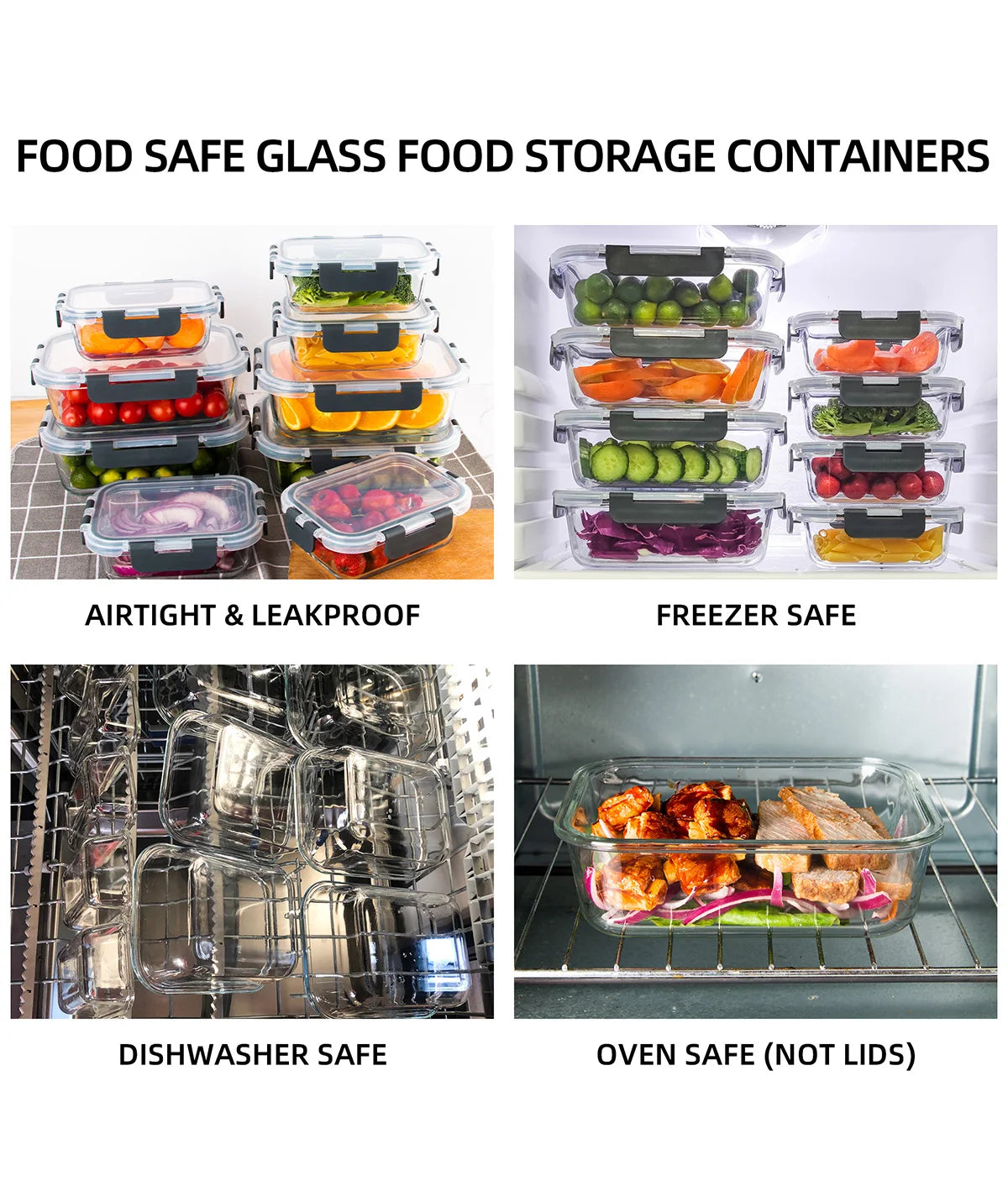 8-Piece Glass Food Storage Containers Set, BPA-Free, Leakproof - Cheerful Home Finds