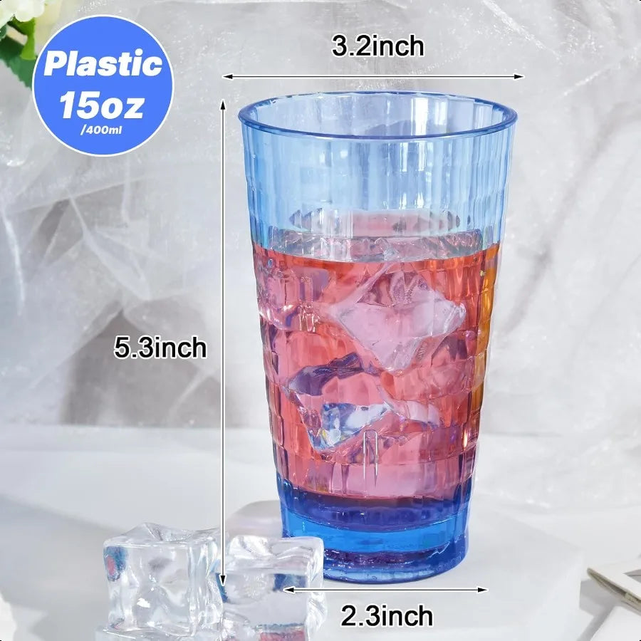 15oz Unbreakable Plastic Drinking Glasses Shatterproof Set - Cheerful Home Finds
