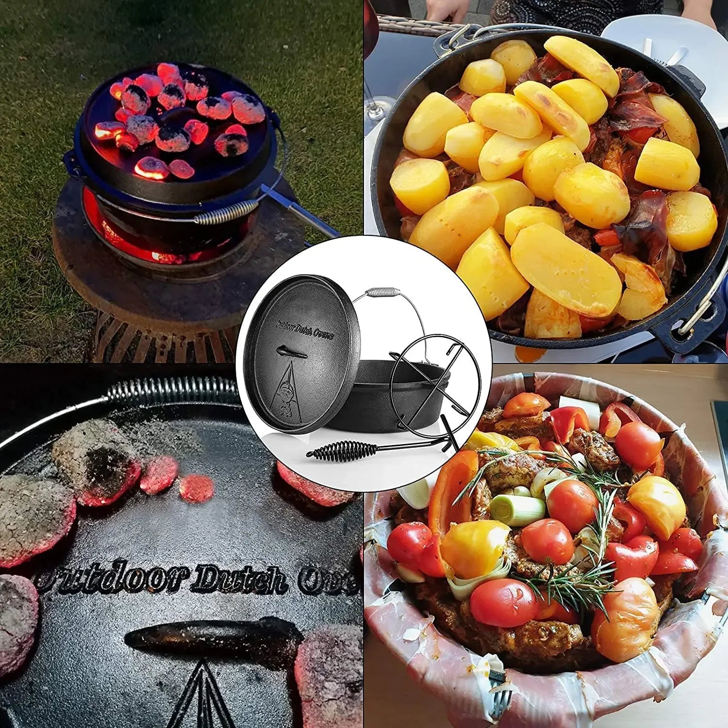 7.5 L Cast Iron Dutch Oven with Lid Lifter Support and Screw Handle for Outdoor and Indoor Cooking Baking and BBQ - Cheerful Home Finds