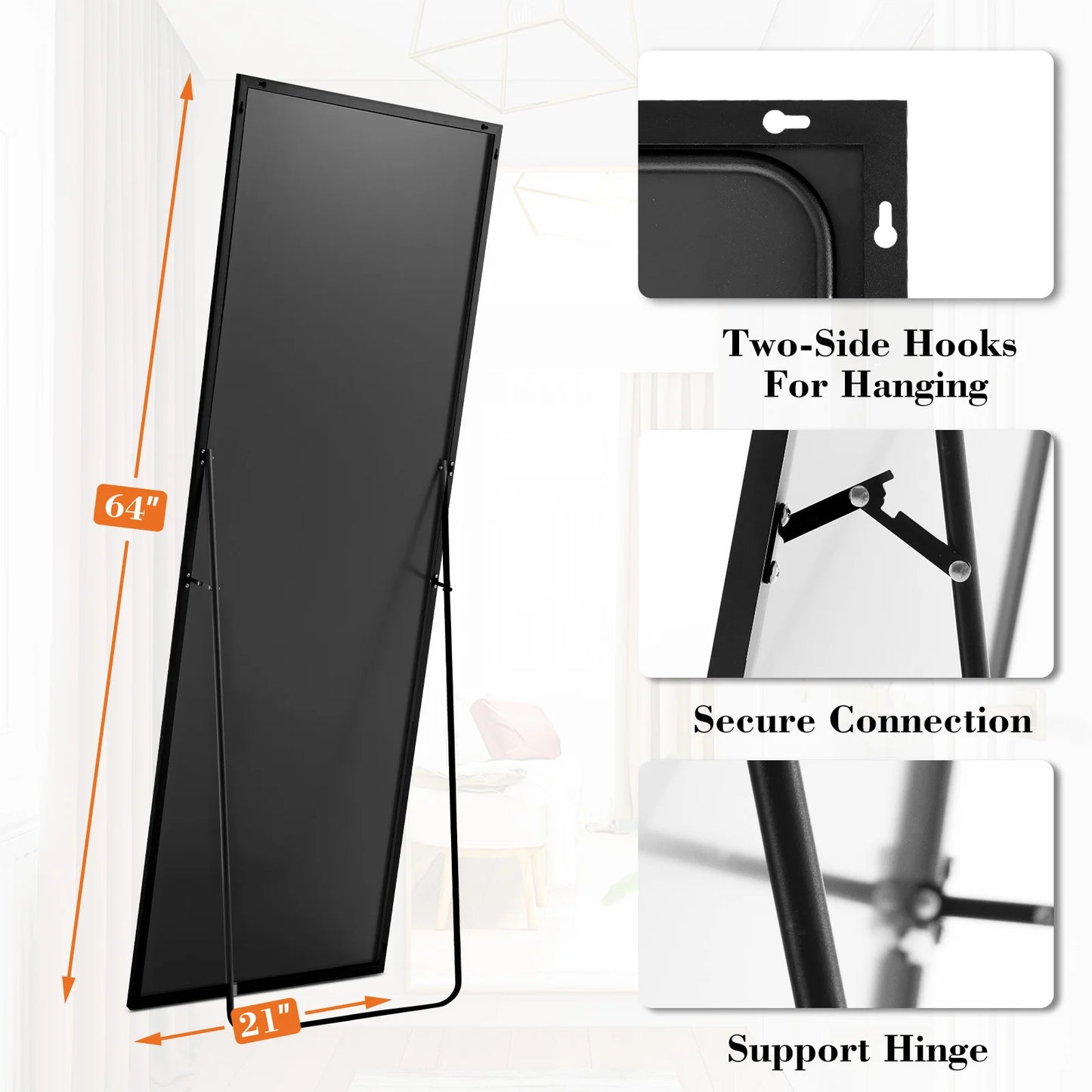 JHK 64"x21" Full Body Wall Mirror with Aluminum Frame - Cheerful Home Finds
