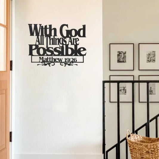 Metal Inspirational Word Art God All Things Are Possible Christian Faith Verse Wall Sign Home Office Church Decor - Cheerful Home Finds