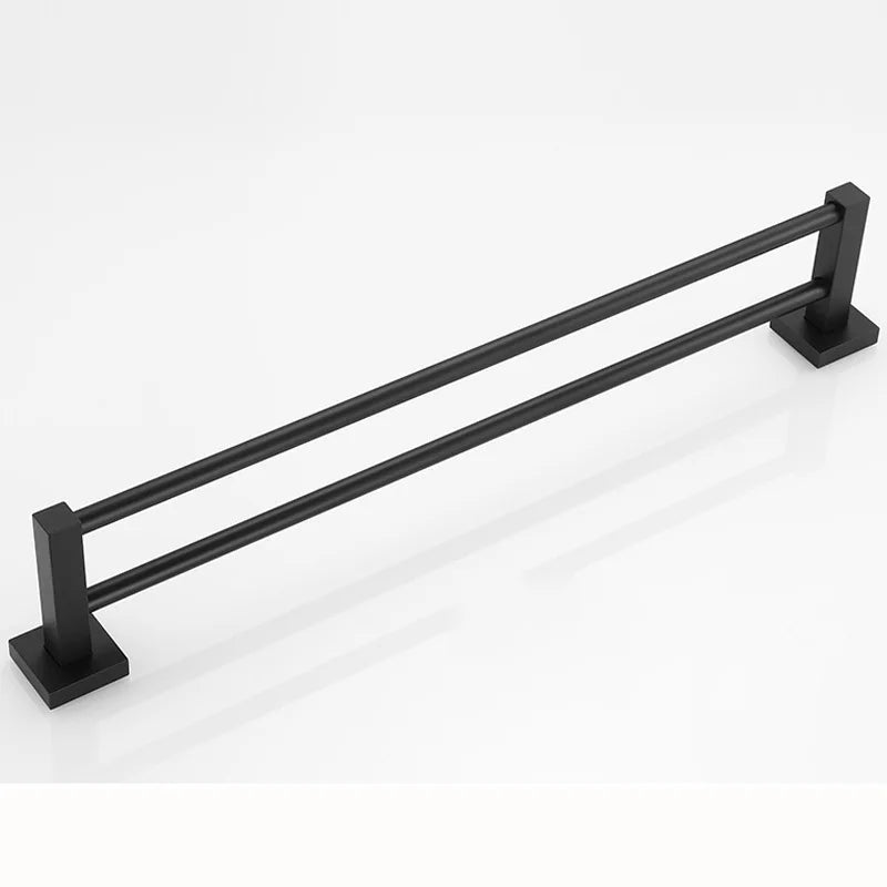 Matte Black Aluminium Bathroom Double Towel Shelf Rack - Cheerful Home Finds
