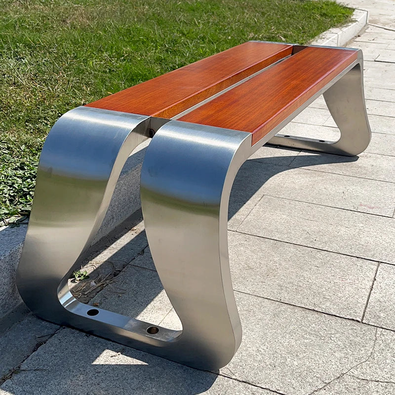 Modern Design Outdoor Metal Bench with Real Wood Park Chair for School Terrace Picnic Street Furniture