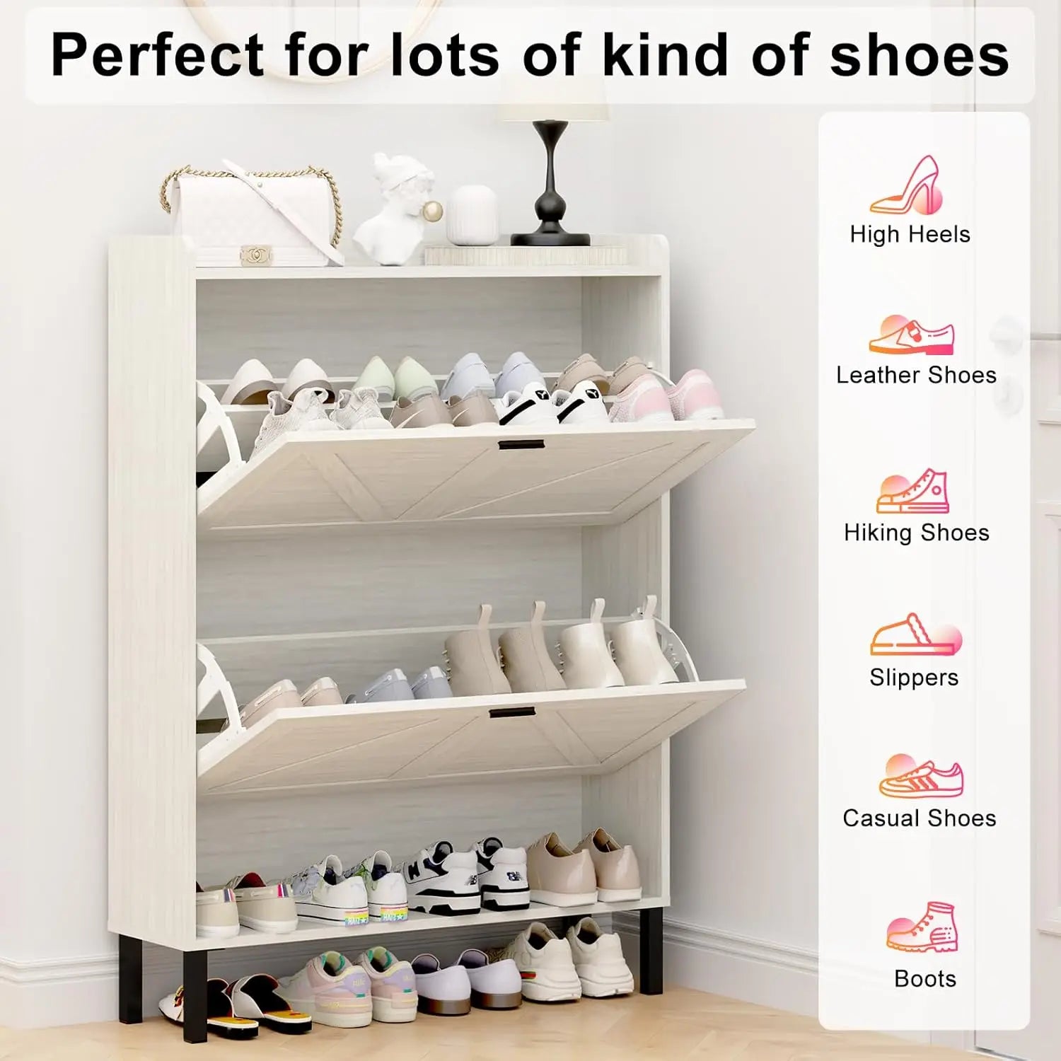 Shoe Cabinet Storage for Entryway with 2 Flip Drawers - Cheerful Home Finds