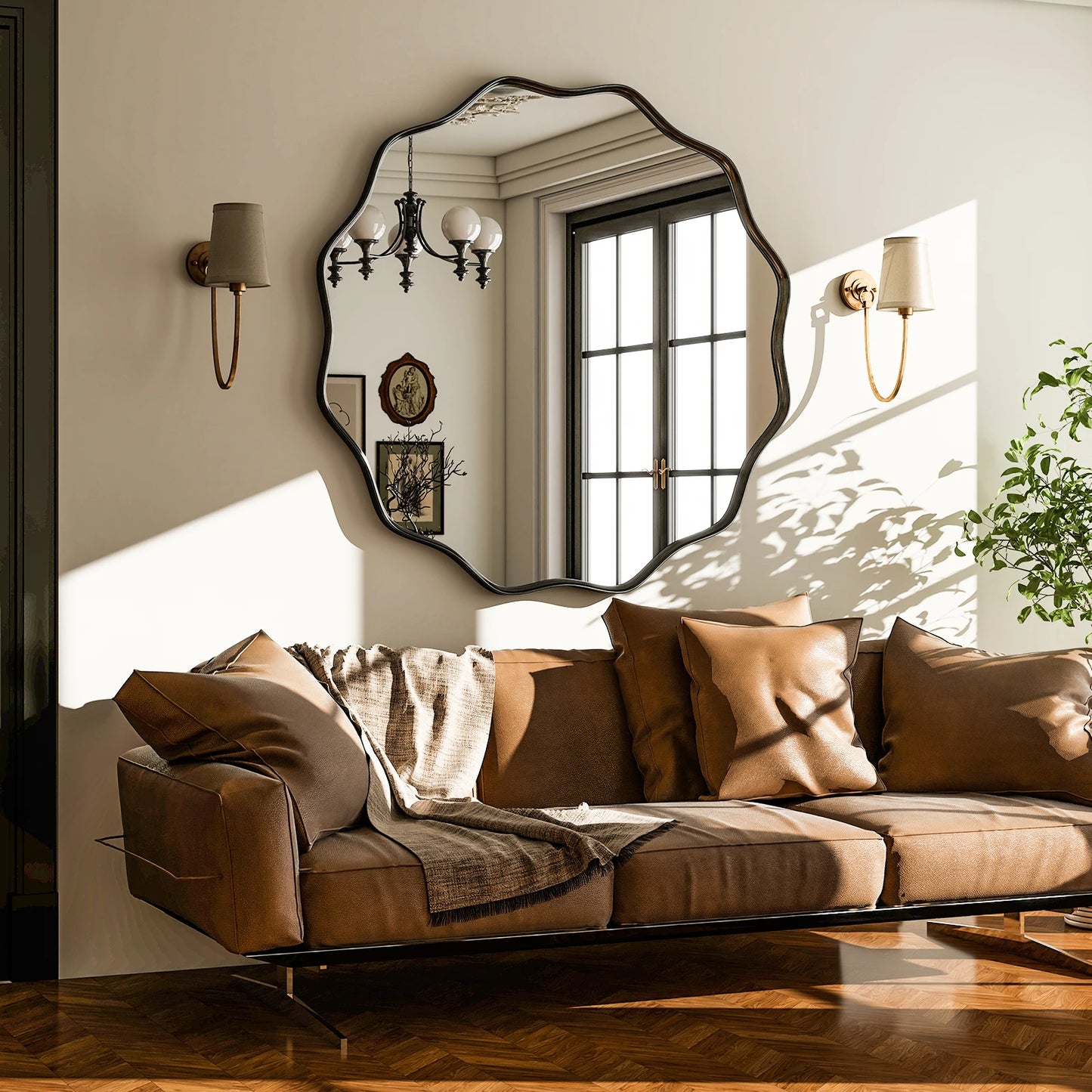 Wavy Round Bathroom Mirror Decorative Wall Mirror with Deep Frame - Cheerful Home Finds